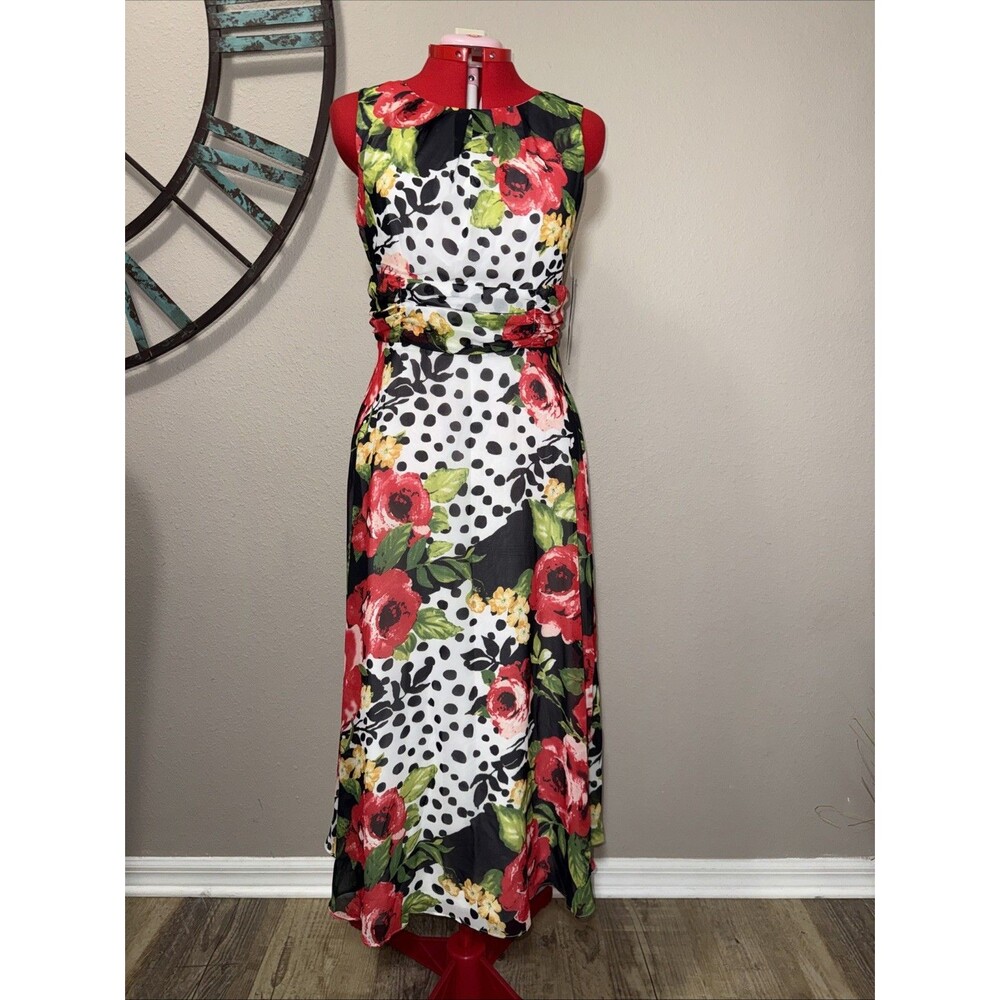 Chetta B Dress 8 NWT Floral Polka Dot Sleeveless Lined Maxi - Picture 2 of 6